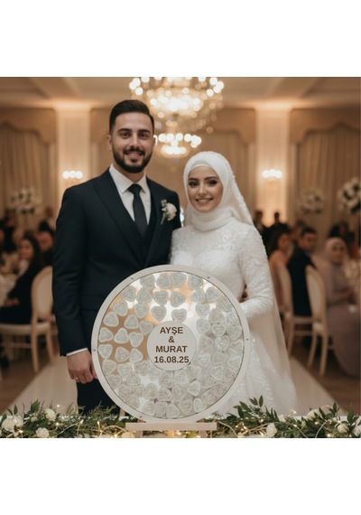 Düğün-nişan Sılver Aynalı Pleksi 50 Cm Yuvarlak Misafir-hatıra Anı Defteri-kutusu + Şövale Ve Kalem Hediyeli
