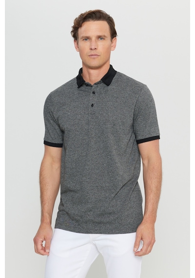 AC&Co / Altınyıldız Classics Erkek Sıyah Pamuklu Comfort Fit Rahat Kesim Polo Yaka Jakarlı Tişört Siyah