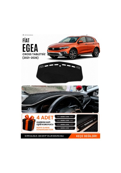 Fiat Egea Cross 2021-2026 Tabletsiz Uyumlu Torpido Örtüsü, Torpido Kılıfı - Siyah Gri
