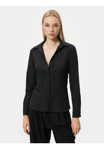 Koton Slim Fit Gömlek Uzun Kollu Düğmeli Siyah 4sak60029uw 4SAK60029UW999 Siyah