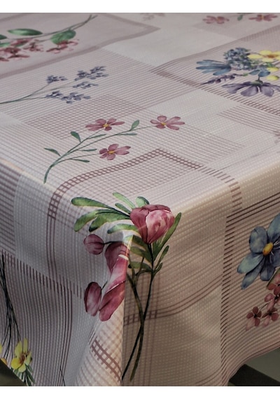 Elyaflı Pvc Muşamba - Desenli Silinebilir Masa Örtüsü Gri Fnt1240 Pembe