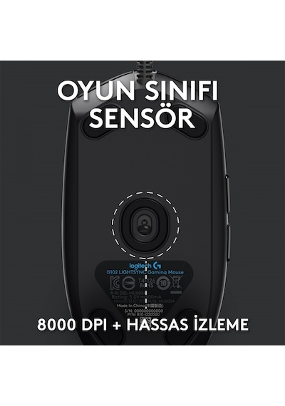 LOGITECH G G102 LIGHTSYNC 8000-DPI RGB OYUNC   MOUSE 910-005823