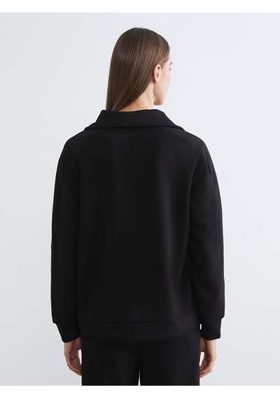 Lcw Comfort Siyah Dik Yaka Kadın Fermuarlı Sweatshirt