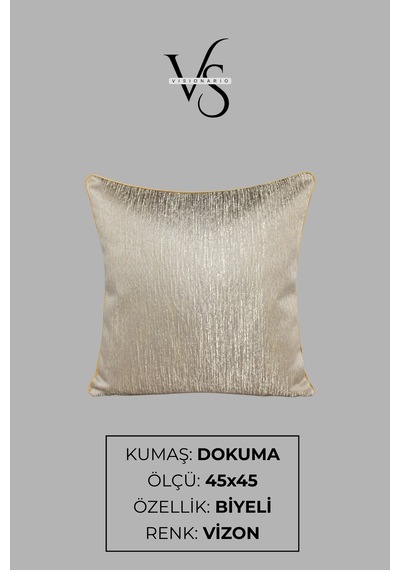 Kırlent Kılıfı Çizgili Desenli Jakarlı Dokuma Kumaş 2'li 45x45 Ve 35x50 Çift Taraflı Biyeli Vizon
