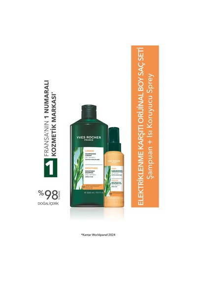 Yves Rocher Elektriklenme Karşıtı Orjinal Boy Saç Seti- Şampuan 300 Ml & Isı Koruyucu Serum 100 Ml