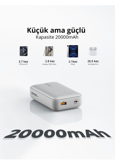 Aukey Pb-y57-wh 22.5w 20000 Mah Pd Ve Qc 3.0 Destekli Type-c Usb-a Powerbank - Beyaz
