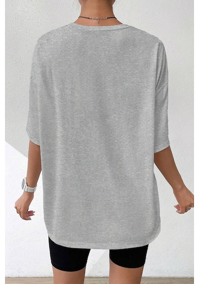 Unisex Nostalgia Baskılı Oversize Tshirt Gri