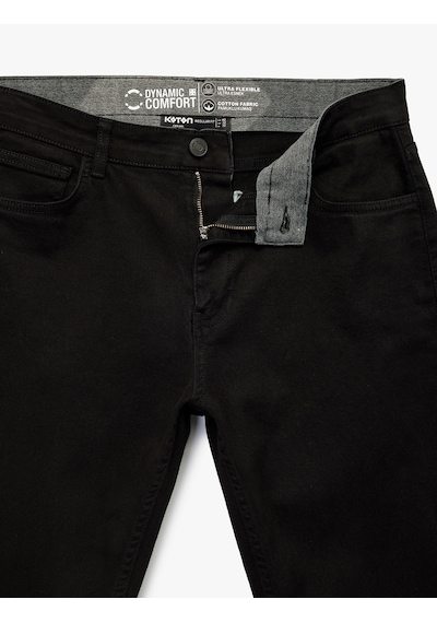 Koton Pamuklu Düz Paça Düğmeli Cepli Chino Pantolon Siyah 6wam40114hw Siyah