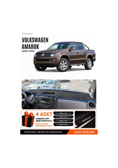 Volkswagen Amarok 2009-2016 Uyumlu Torpido Örtüsü, Torpido Kılıfı - Siyah-mavi - Vw001
