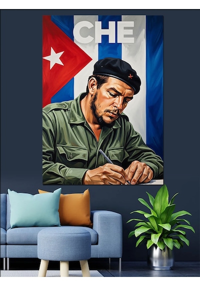 Che Guevara Çalışırken Resmi Dekoratif Kanvas - Mdf Ahşap Tablo