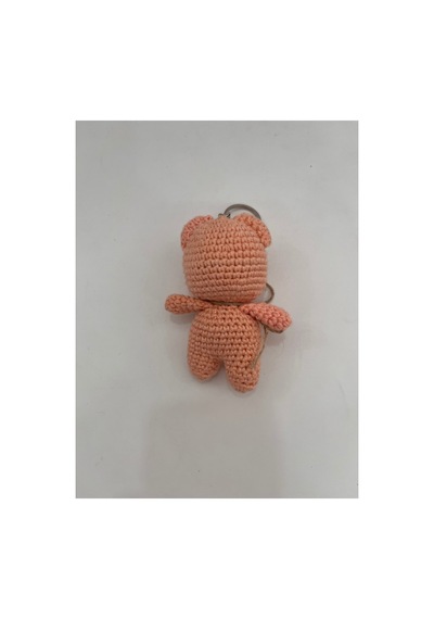 El Yapımı Amigurumi Ayıcık Anahtarlık - Örgü Figür, Jüt Fiyonklu 9-10 Cm Açık Turuncu Açık Turuncu