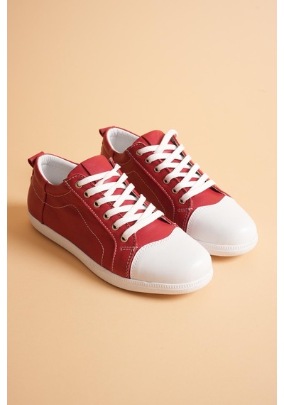 Analin Shoes Kadın Hakiki Deri Casual Spor Ayakkabı Kırmızı
