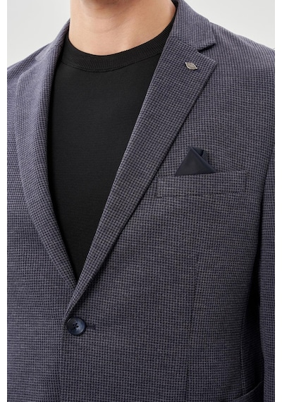 İmza Koyu Lacivert Kazayağı Desen Örme Mono Yaka 2 Düğme 6 Drop Slim Fit Classic Ceket 1002245166 200 Koyu Lacivert