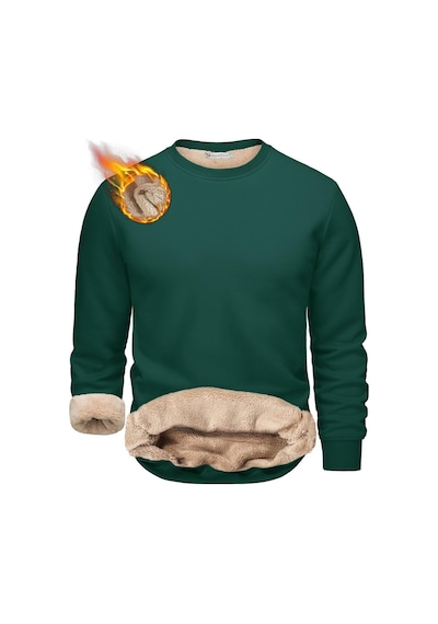 Ghassy Co. Erkek Ultra Termal Sherpa Peluş Astarlı Bisiklet Yaka Sweatshirt Yeşil