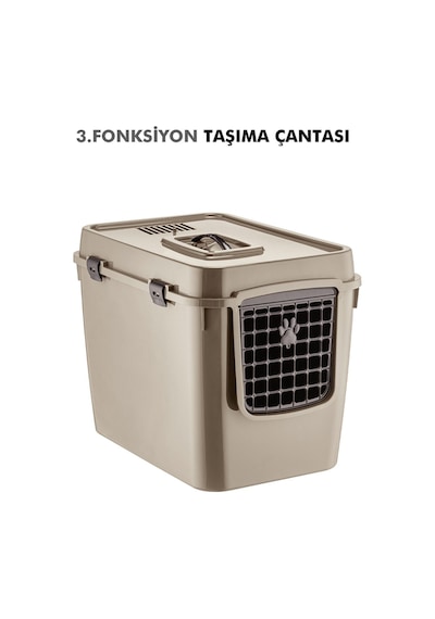 Pribor Hz-500 Xxl 3 Fonksiyonlu Açık / Kapalı Kedi Tuvaleti Ve Taşıma Çantası Bej 56 X 40 X 43 Cm