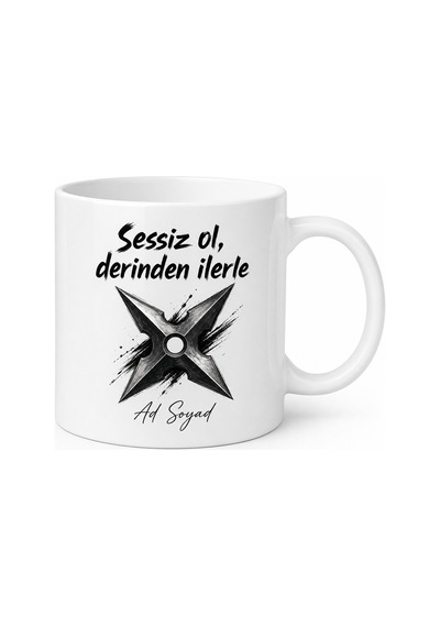 Ninja Yıldızı Shuriken Çizimli Sessiz Ve Derinden İlerleyen Kupa Bardak Hediye Beyaz / Çok Renkli