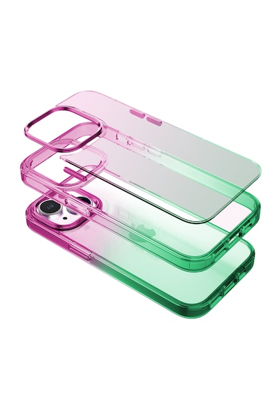 Apple Uyumlu iPhone Buff 13 Air Bumper Rainbow Kılıf Pink Green