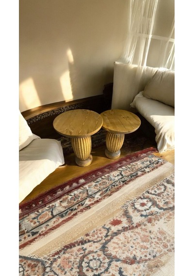 Simillo Wood Ahşap 2'li Set Mantar Yan Sehpa Modern Fiskos / Koyu Ceviz Renkli / Zigon Sehpa Vernikli Kahverengi