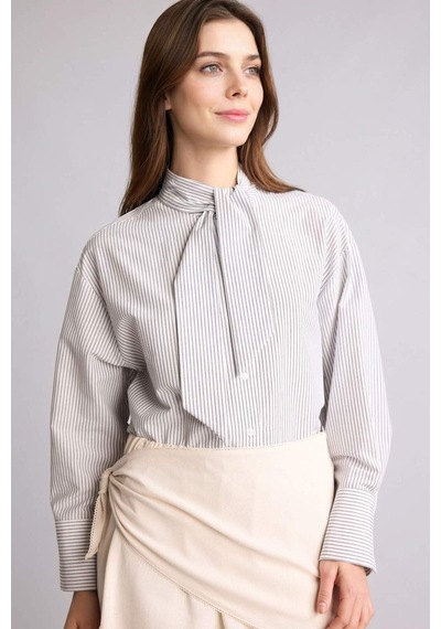 Defacto Relax Fıt Çizgili Poplin Uzun Kollu Tunik H4225ax26spwt32 Beyaz-wt32
