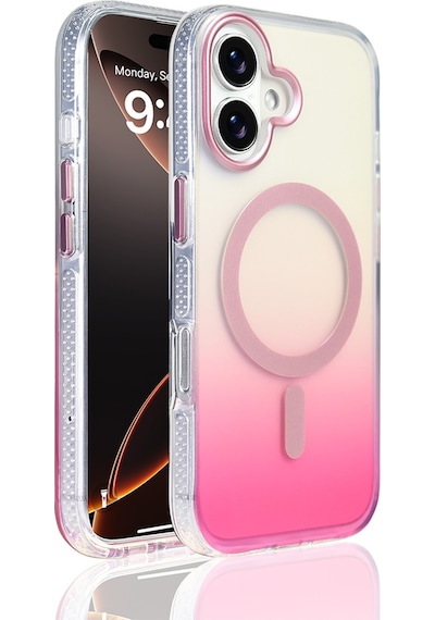 Apple Uyumlu iPhone 17 Kılıf M-safe Şarj Özellikli Transparan Renk Geçişli Zore Toros Kapak Rose Pembe