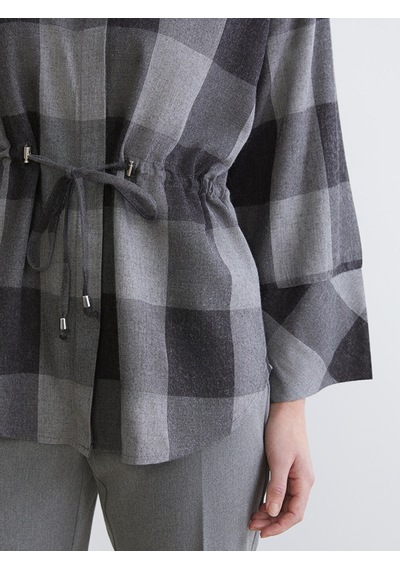 Lcwaıkıkı Classic Gri Ekose Oversize Kadın Gömlek