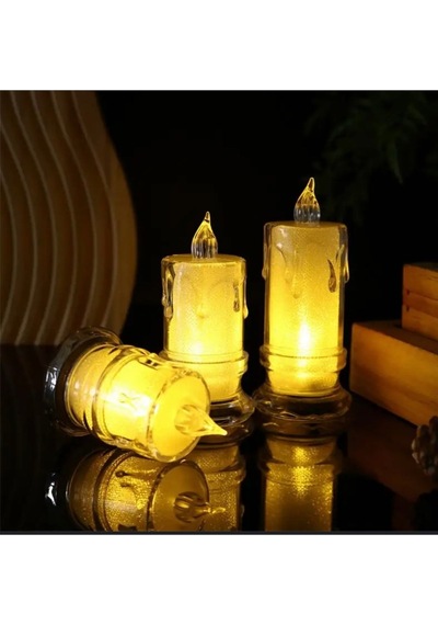 Ledli Pilli 3lü Set Mum Görselli Gece Lambası Açık Kahverengi