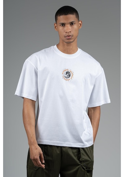 Maraton Sportswear Oversize Erkek Bisiklet Yaka Kısa Kol Basic Beyaz T-shirt 23242-beyaz