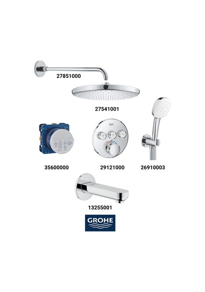 Grohtherm Smartkontrol Ankastre Banyo Bataryası Seti Oval 3-yol Gagalı Geniş Oval Tepe Duşlu Krom