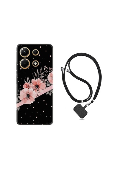 Infınıx Note 30 Kılıf Desenli Ipli Boyun Askılı Silikon Siyah Şerit Mermer 1298