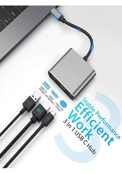 Fh-7 3'ü 1 Arada Usb-c Hub: Usb 3.0, Pd 100w Type-c, 4k/30hz Ultr