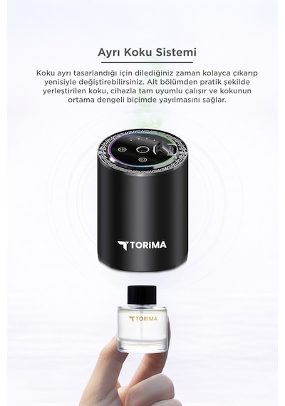 Torima Tcf-04 Araç İçi Hava Nemlendirici & Hareket Algılamalı Koku Makinesi Ebony Agarwood Esansı Aromaterapi Difüzör Araç Kokusu