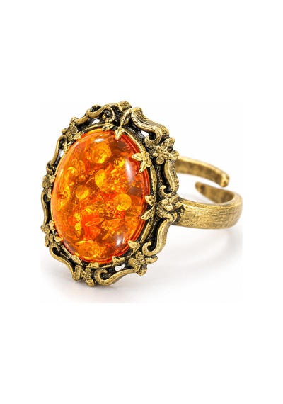 Esoo Jewelry Kehribar Taşlı Vintage Oval Ayarlanabilir Yüzük Antik Pirinç Kadın Gold