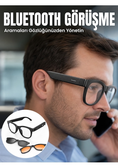 Yapay Zekâ Destekli Kablosuz Akıllı Gözlük Bluetooth Görüşme Müzik Dinleme Ve Manyetik Şarj Özellikli - Lisinya