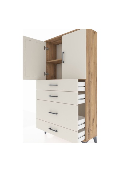 Arges Dolap 2 Raflı 4 Çekmeceli 2 Kapaklı 88x30x163 Çam-aytaşı Atlas Çam