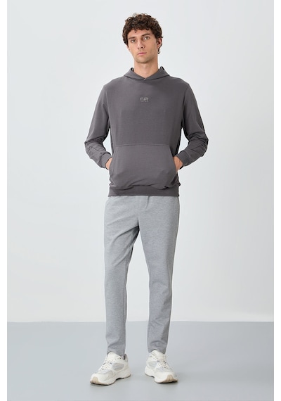 TOMMYLIFE Gri Melanj Yüzeyi Dokulu Standart Fit Erkek Eşofman Alt - 82155 GB MELANJ