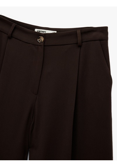 Koton Pile Detaylı Loose Fit Geniş Paça Kumaş Pantolon Kahverengi 6wak40181pw Kahve