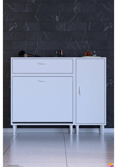 Sena 125 Cm Geniş Kullanım Alanlı Çift Sepetli Banyo Ve Kiler Dolabı Beyaz 85+40 X97x32 Cm