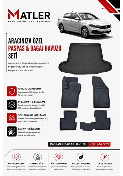 Fiat Egea Sedan 2022 Model 4d Ekstra Havuzlu Paspas Ve Bagaj Havuzu Set