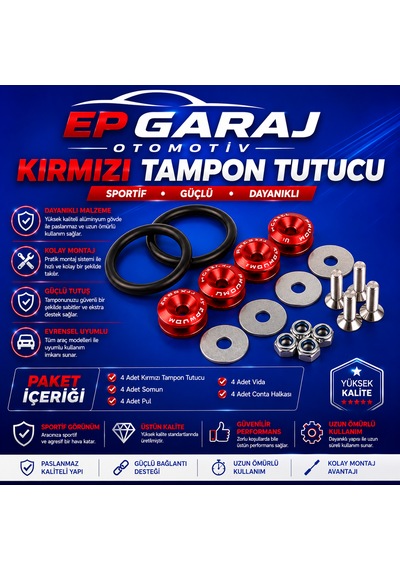 Universal Bütün Araçlara Uyumlu Kırmızı Tampon Tutucu Sportif Ve Dikkat Çekici Tasarım