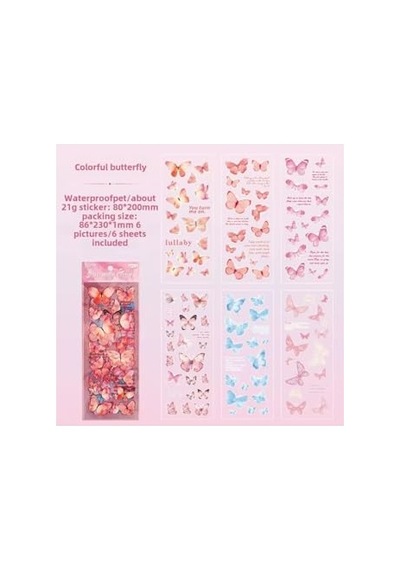 Kolbi Craft 6 Sayfa 114 Adet Şeffaf Pembe Kelebek Sticker Bullet Journal Scrapbook Laptop Ajanda Planlayıcı Abanoz