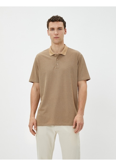 Koton Basic Polo Yaka Tişört Düğmeli Kısa Kollu Bej 3Sam10151Mk 3Sam10151Mk055 Ekru