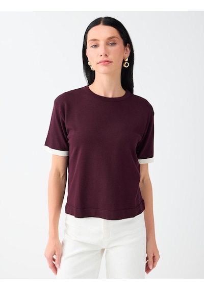 Jimmy Key Bordo Bisiklet Yaka Kısa Kollu Triko Bluz 6ww137586562