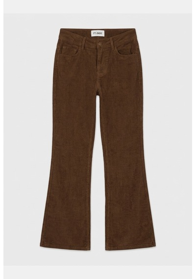 Kadın Kahve Flare Fit Velvet Kadife Kumaş Pantolon