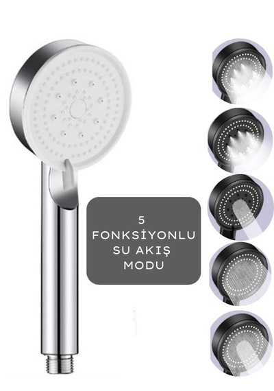 Krom  5 Fonksiyonlu Yüksek Basınçlı Ayarlanabilir Duş Başlığı Krom