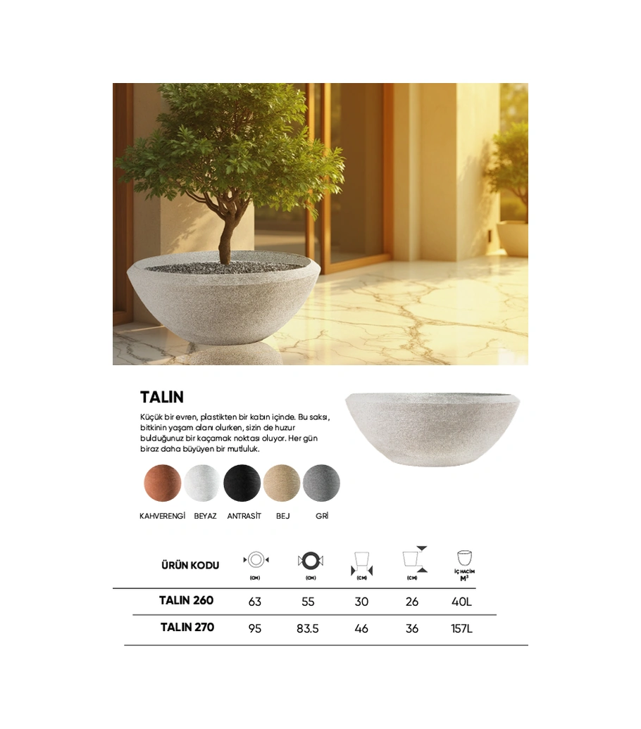 Bostann Dekoratif Saksı - Talın 260 - 40l - Antrasit