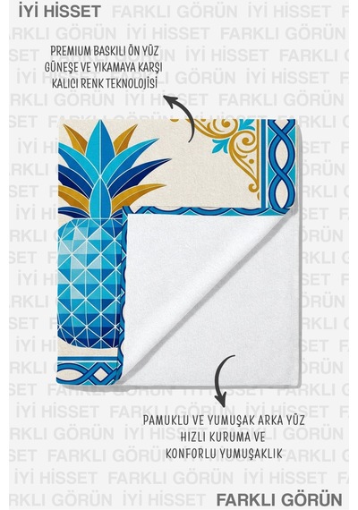 Ananas Tropikal Marine Plaj Havlusu - Mavi Beyaz Akdeniz Stil Hızlı Kuruyan Mikrofiber Havlu Eski Yakamoz