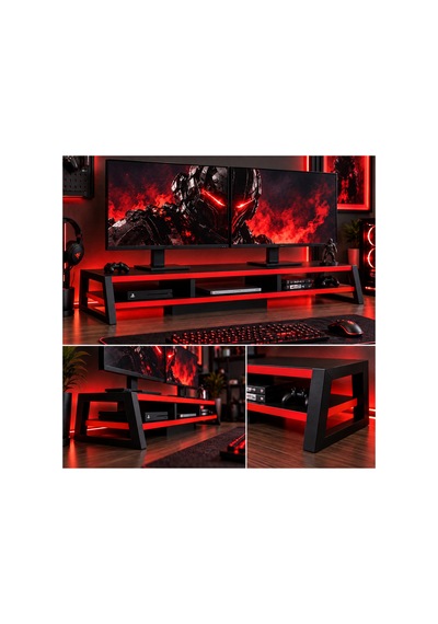 Tıtan Çift Monitör Yükseltici Stand, Gaming Oyuncu Monitör Standı, Masaüstü Ekran Yükseltici Ve Düzenleyici Raf Siyah-kırmızı