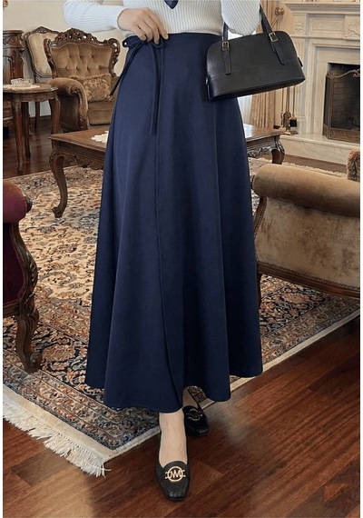 Unika Boutique Yandan Bağlamalı Tesettür Uzun Etek Lacivert