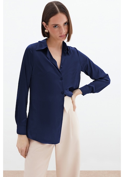Sateen Saten Gömlek - Lacivert-135996 Lacivert