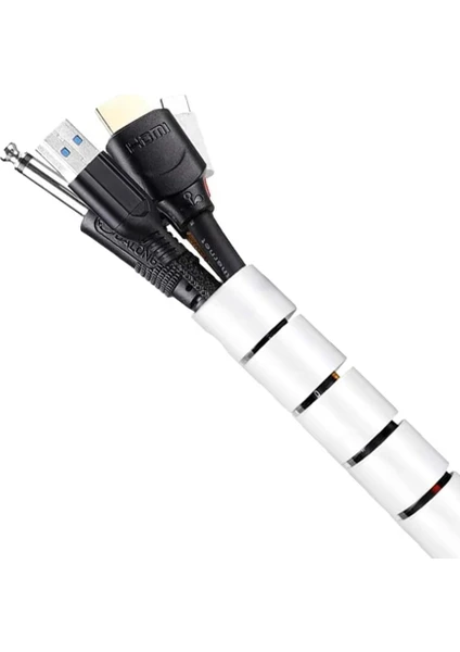 Güncelçarşı 2 Adet 1 Mt X 22 Mm Spiral Boru Kablo Kanalı Kablo Fiş Düzenleyici Toplayıcı Kordon Kablo Tutucu Beyaz